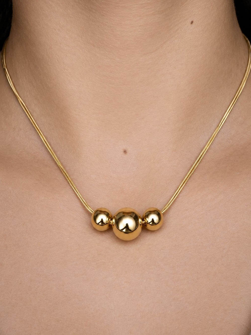Gold Triple Bead Necklace